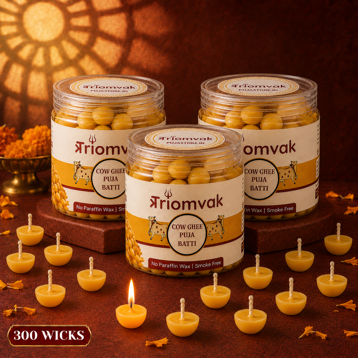 Triomvak Pure Cow Ghee Diya Batti