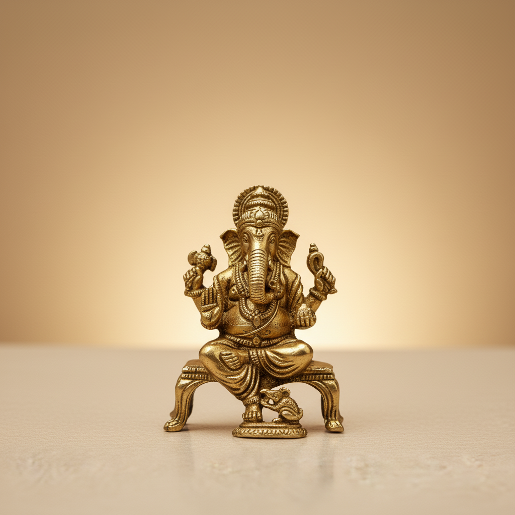 Brass Ganesh Idol with Base - 2.3 Inch