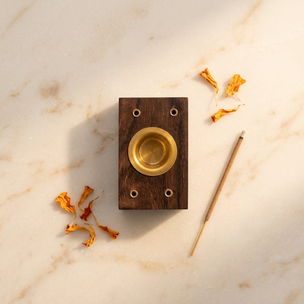 Rectangle Base wood Agarbati Stand with Dhoop holder
