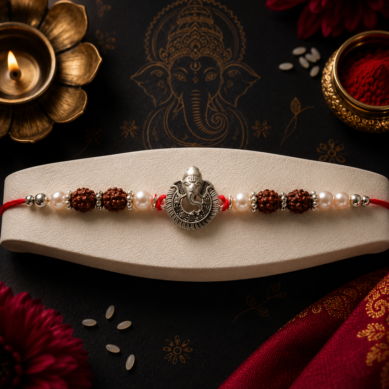 Handcrafted Silver Look Ganesh Ji Rakhi