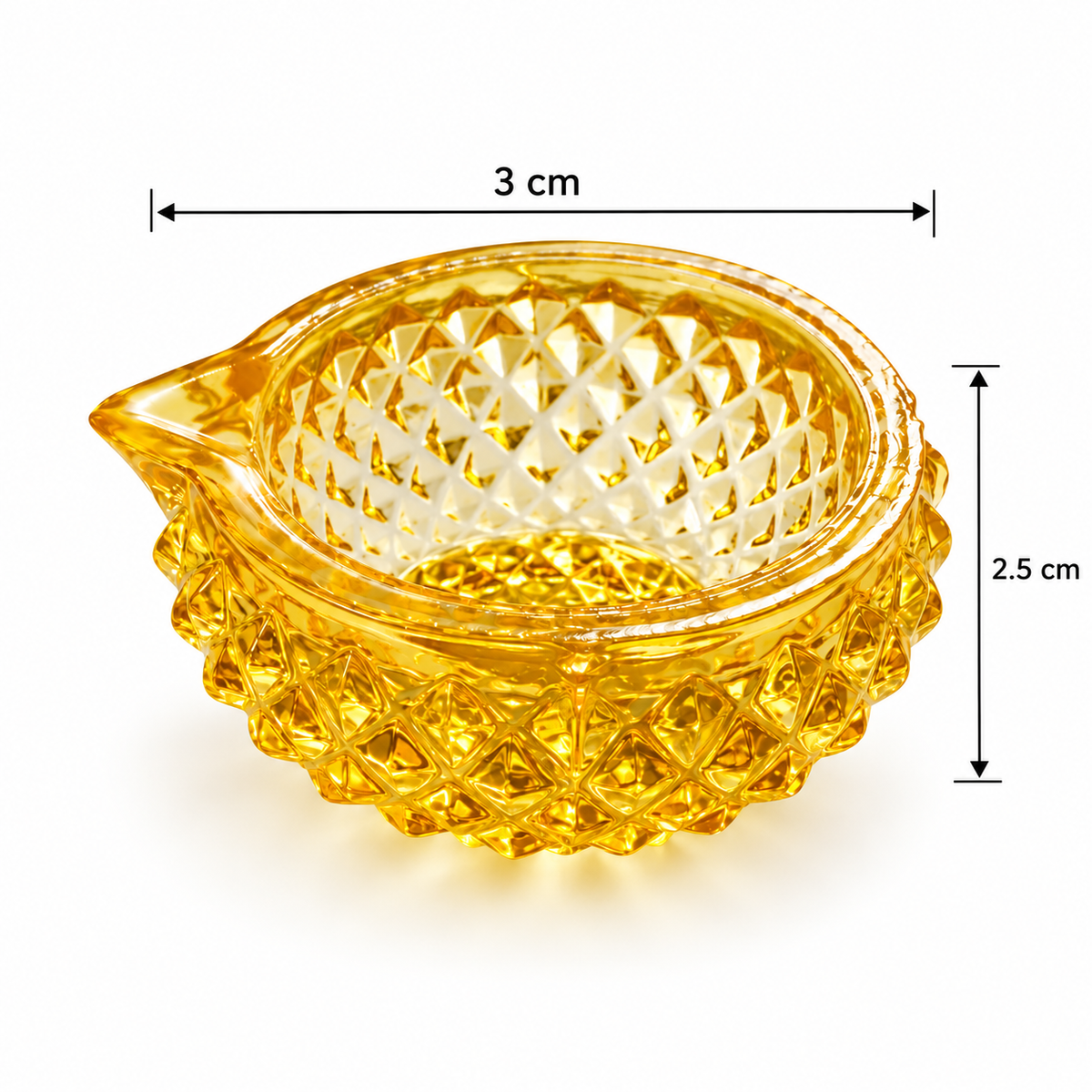 Premium Decorative Puja Deepak | Diamond-Cut Glass Diya Yellow
