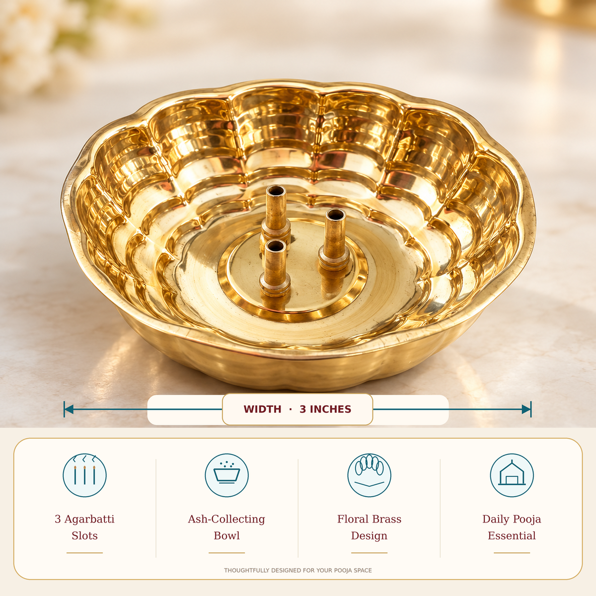 Brass Incense Stick Holder - 3 inch