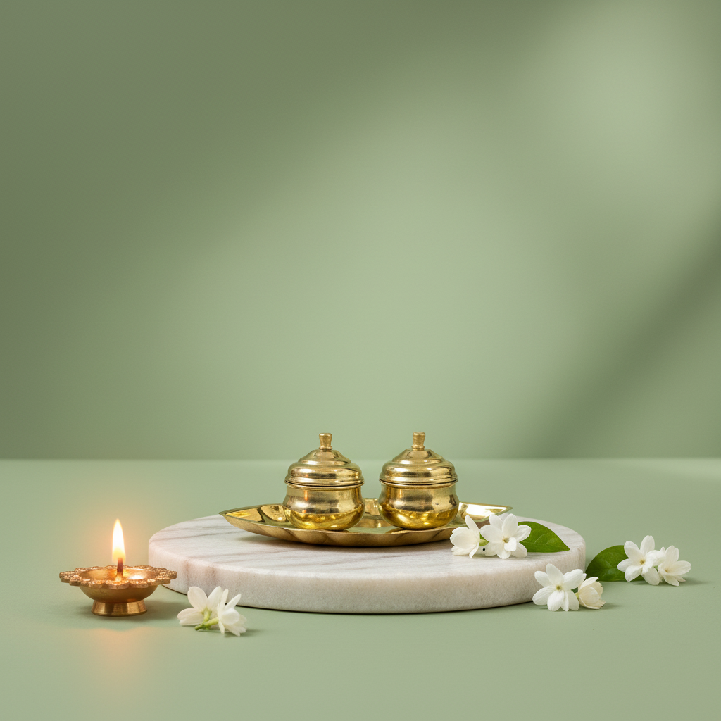 Brass Thali - Kumkum Plate (Boat Kuranda) - 6 inch