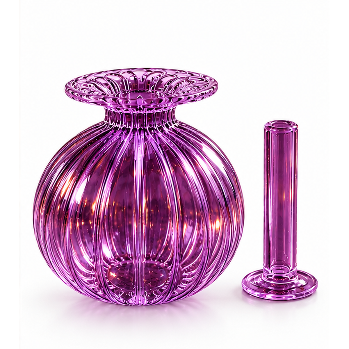 Premium Floral Glass Akhand Diya - Purple