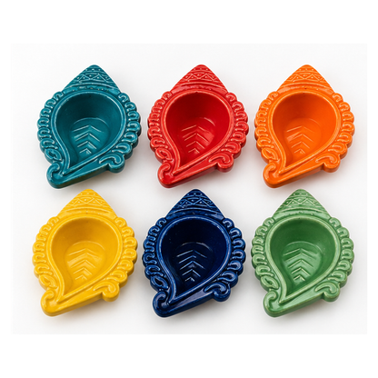 Multicolour Shankh Ceramic Diyas – Set of 6
