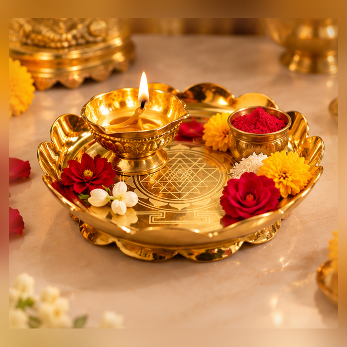 Sri Yantra Lotus Pooja Plate