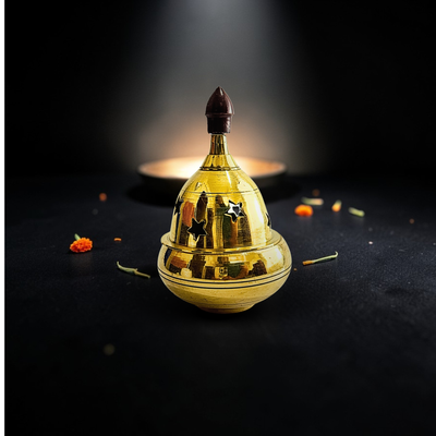 Brass Apple Shaped Akhand Diya Oil Lamp with cover