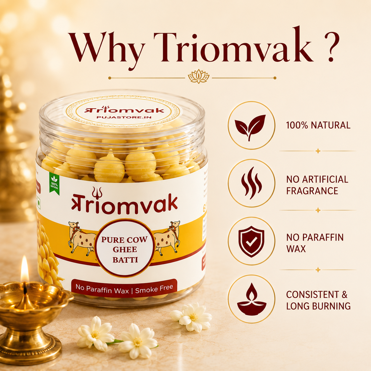 Triomvak Pure Cow Ghee Diya Batti