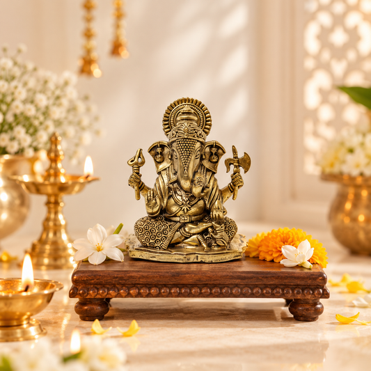 Brass Ganesh Idol with Base - 1.5 Inch