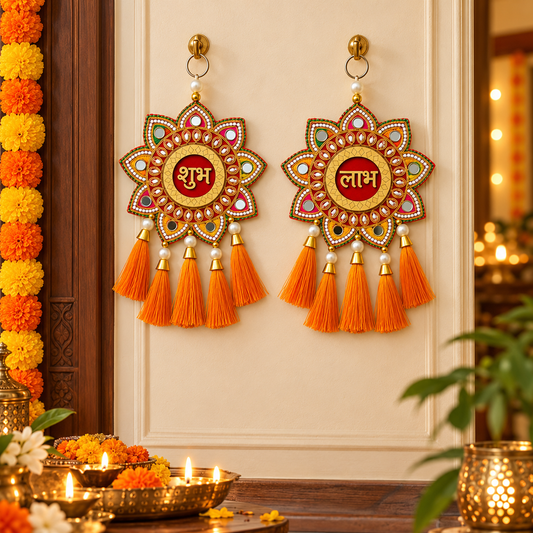 Royal Shubh Labh Floral Door Hangings for Diwali – Set of 2