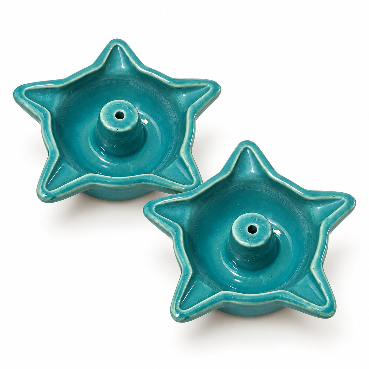 Turquoise Star Ceramic Diyas – Set of 2