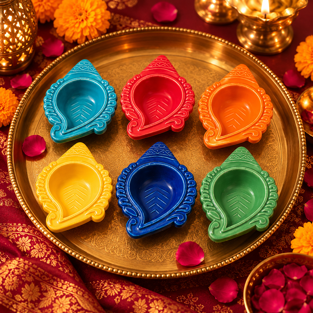 Multicolour Shankh Ceramic Diyas – Set of 6
