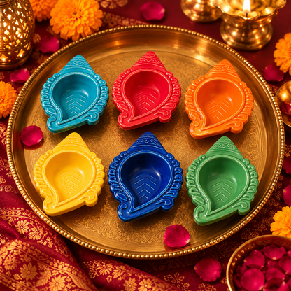 Multicolour Shankh Ceramic Diyas – Set of 6