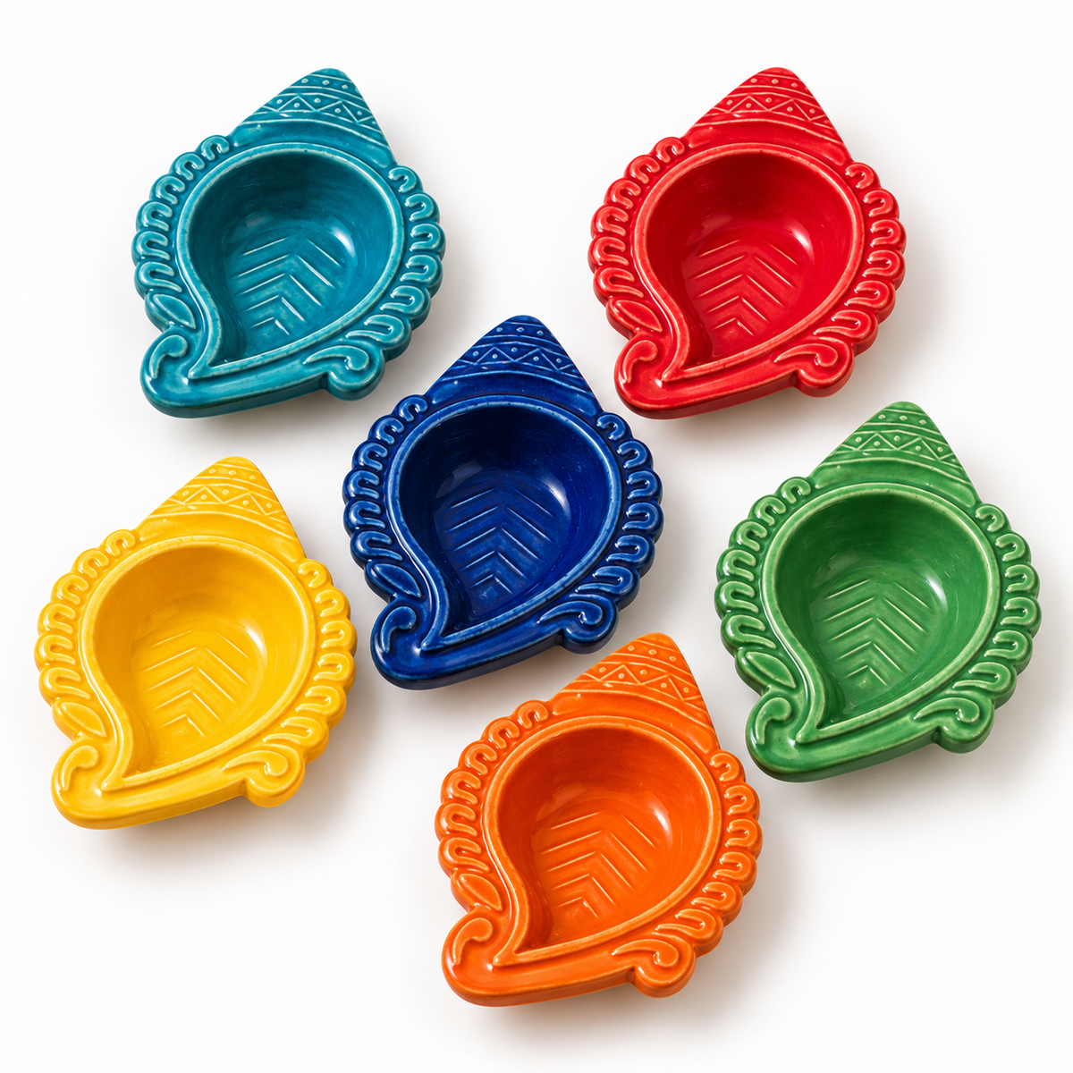 Multicolour Shankh Ceramic Diyas – Set of 6