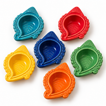 Multicolour Shankh Ceramic Diyas – Set of 6