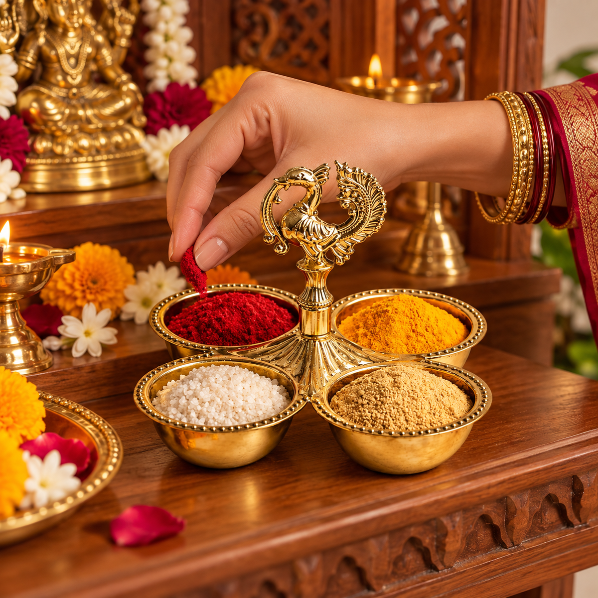 Brass kankavati with Peacock chowmukh | choupala | chopala | chokra for Pooja