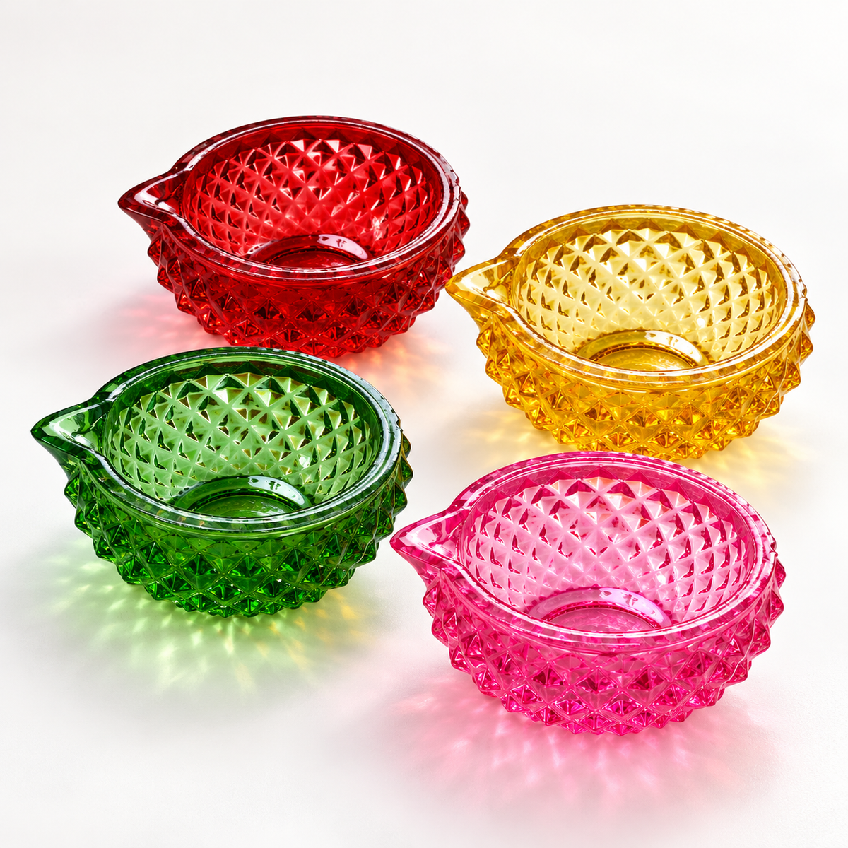 Diamond Cut Premium Glass Diya - Set of 4