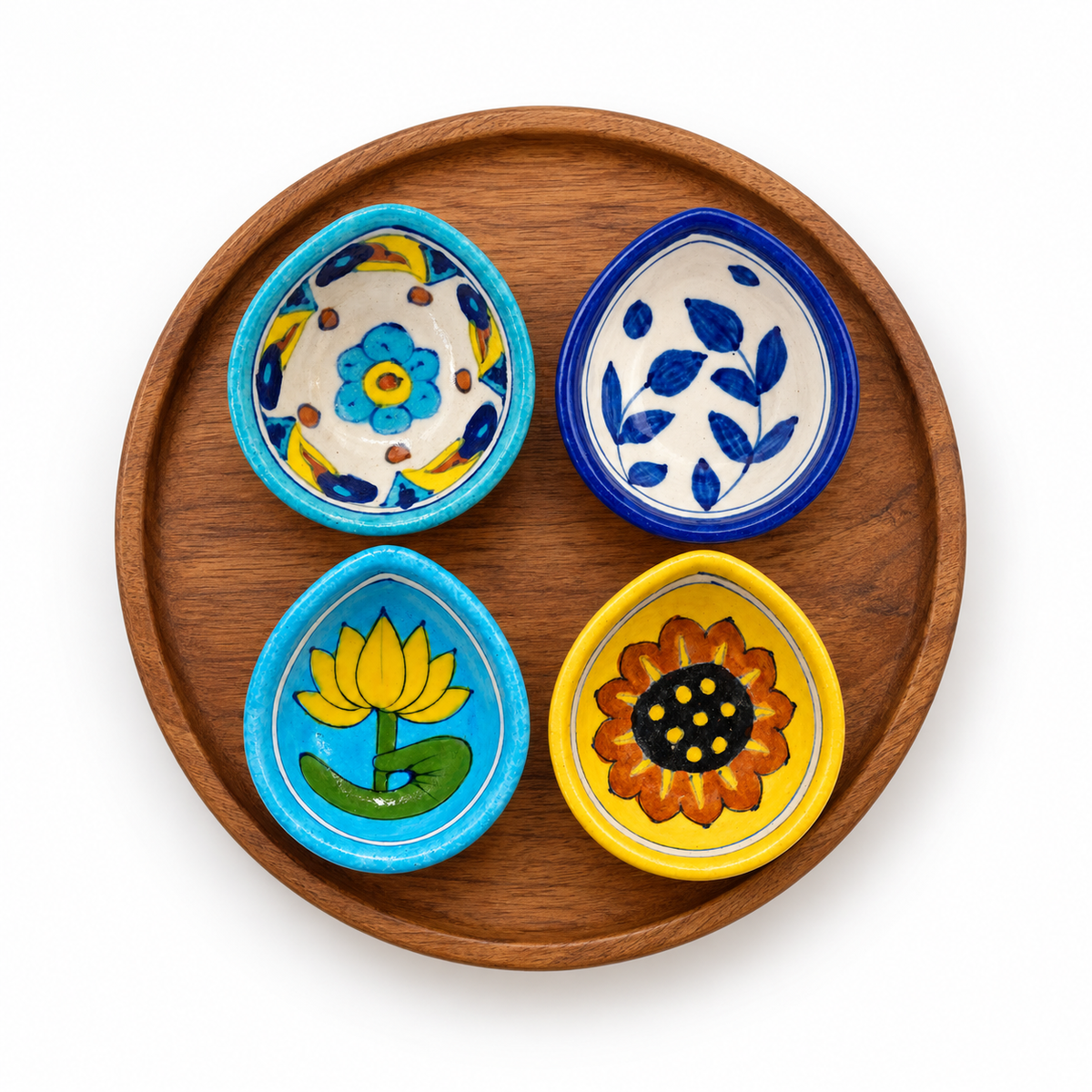 Handpainted Ceramic Diya - Jaipur Blue Pottery Art - Set of 4