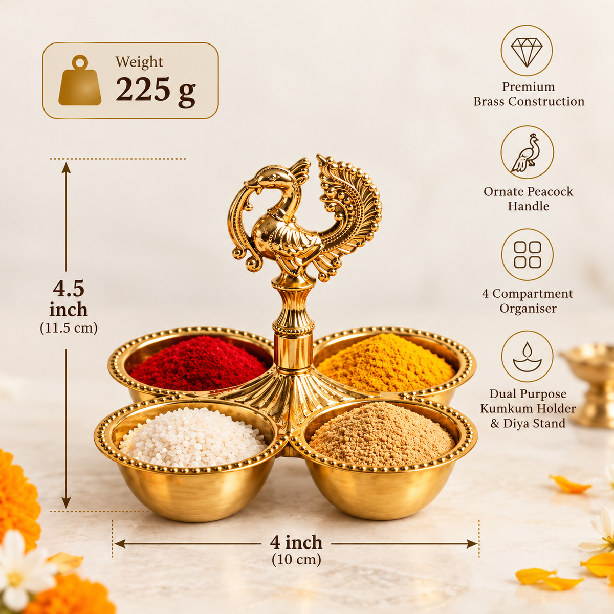 Brass kankavati with Peacock chowmukh | choupala | chopala | chokra for Pooja