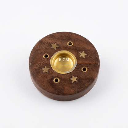 Circle Base Sheesham wood Agarbati Stand with Dhoop holder