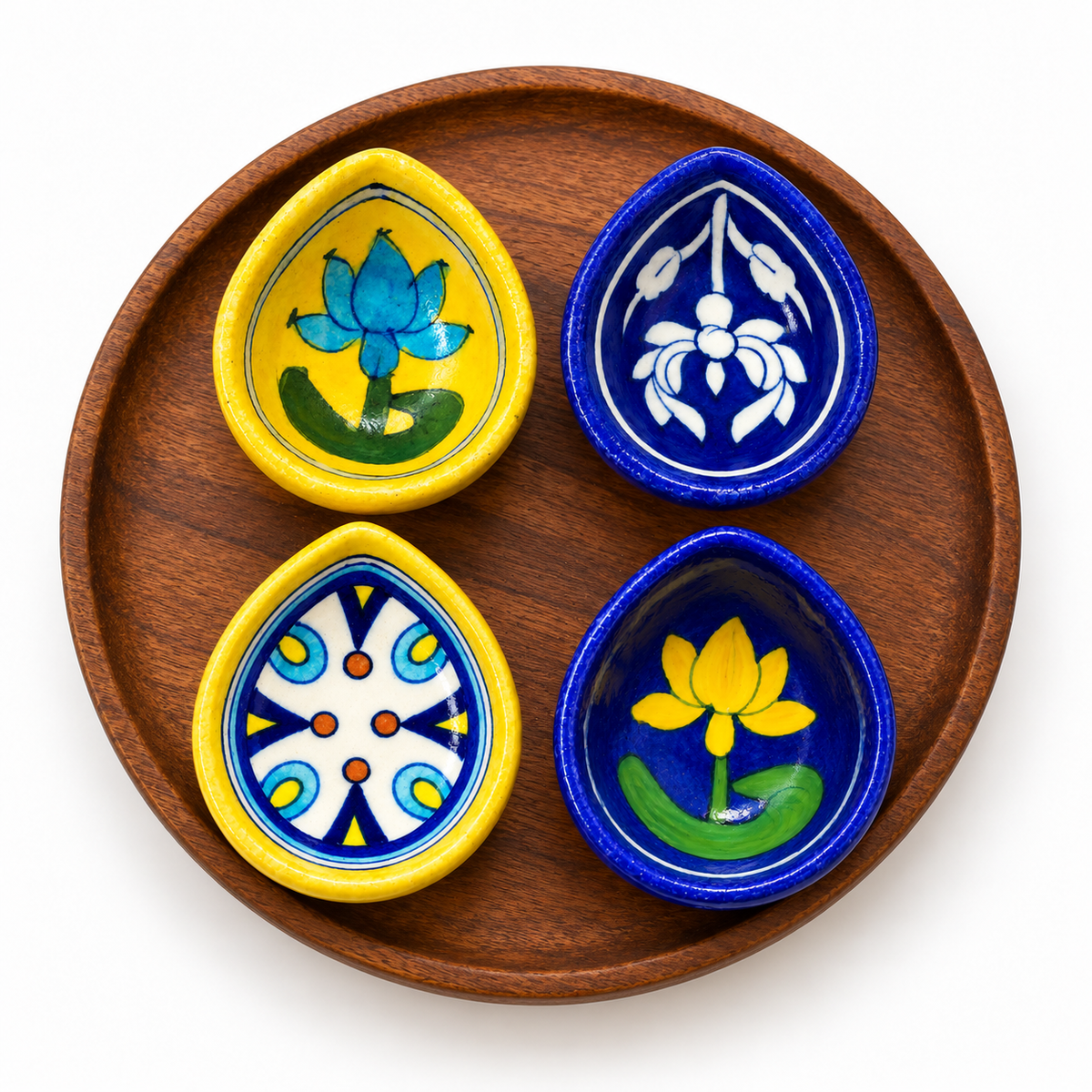 Handpainted Ceramic Diya - Jaipur Blue Pottery Art - Set of 4