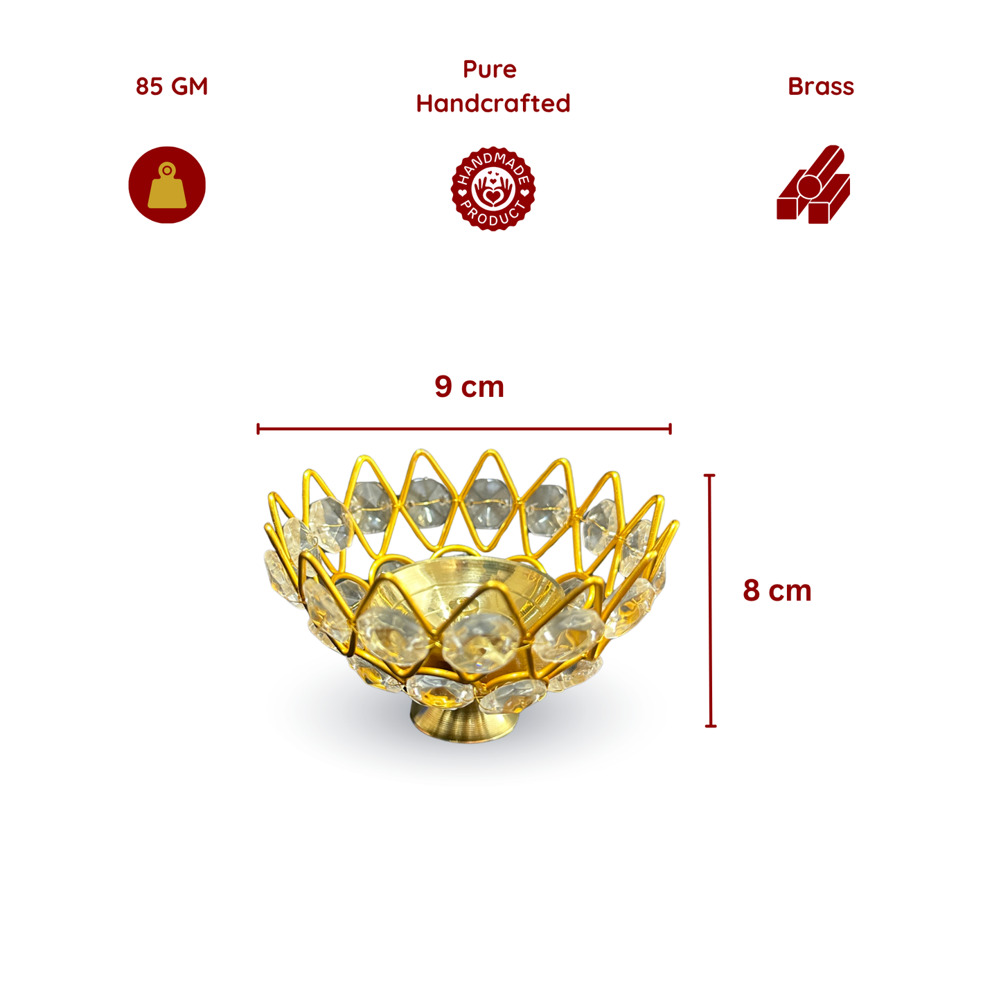 Lotus Shape Crystal Akhand Jyoti Diya Brass