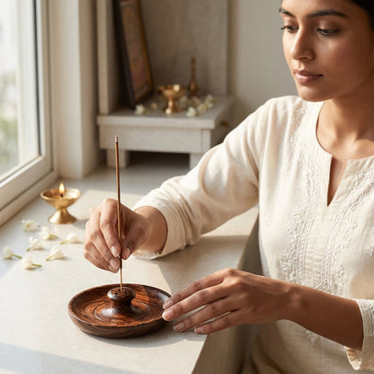 Plate Base Sheesham wood Agarbati Stand