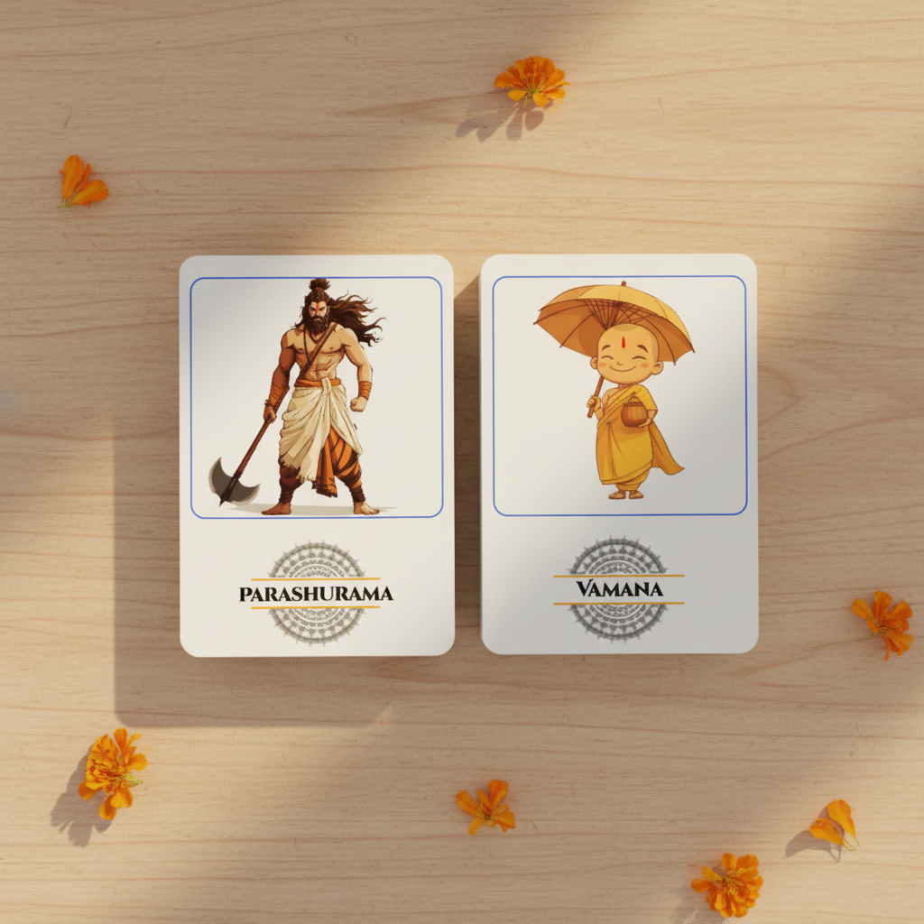 Dashavatar, Zodiac, Navagraha Flash Cards - English