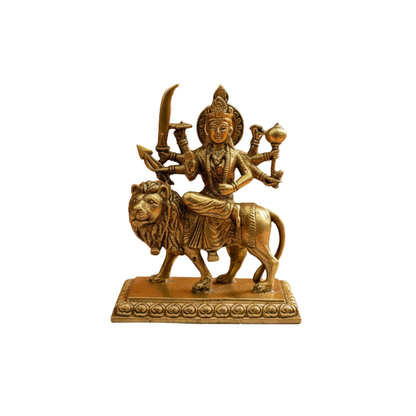 3.7 Inch Brass Sherawali Mata Idol with Base