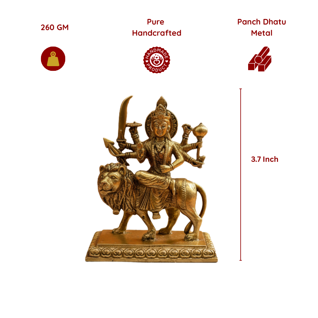 Brass Sherawali Mata Idol with Base - 3.7 Inch