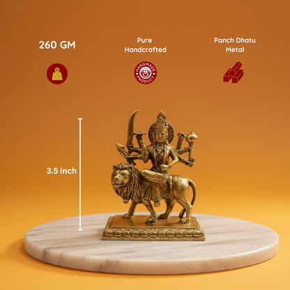 3.7 Inch Brass Sherawali Mata Idol with Base