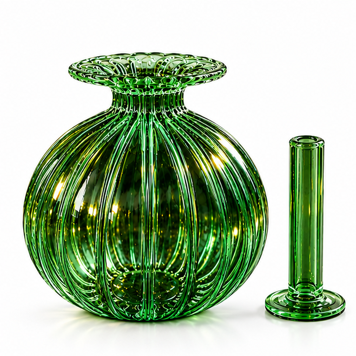 Premium Floral Glass Akhand Diya - Green