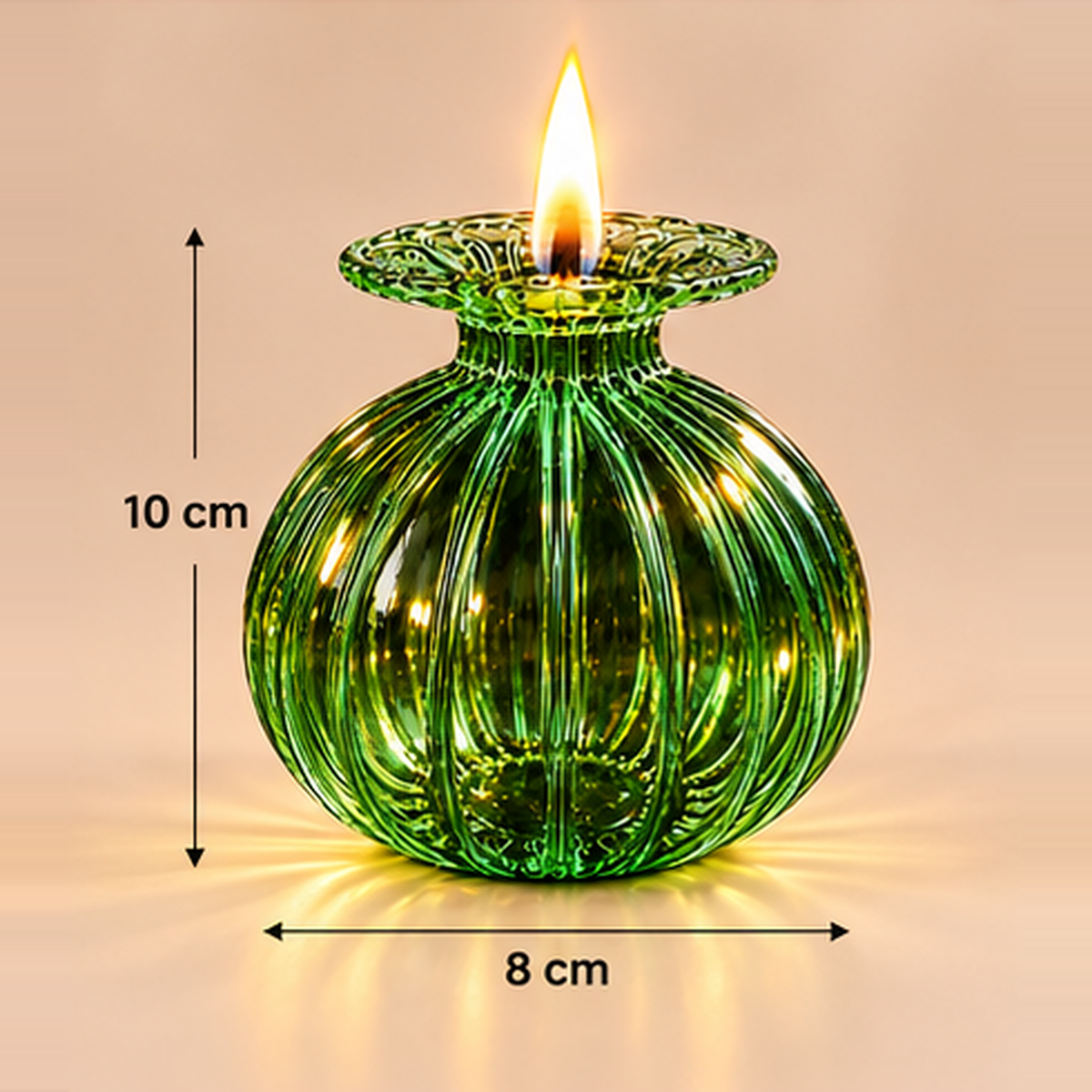 Premium Floral Glass Akhand Diya - Green