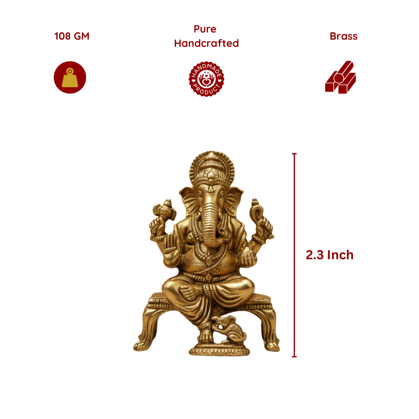 Brass Ganesh Idol with Base - 2.3 Inch