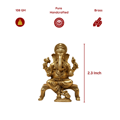 Brass Ganesh Idol with Base - 2.3 Inch