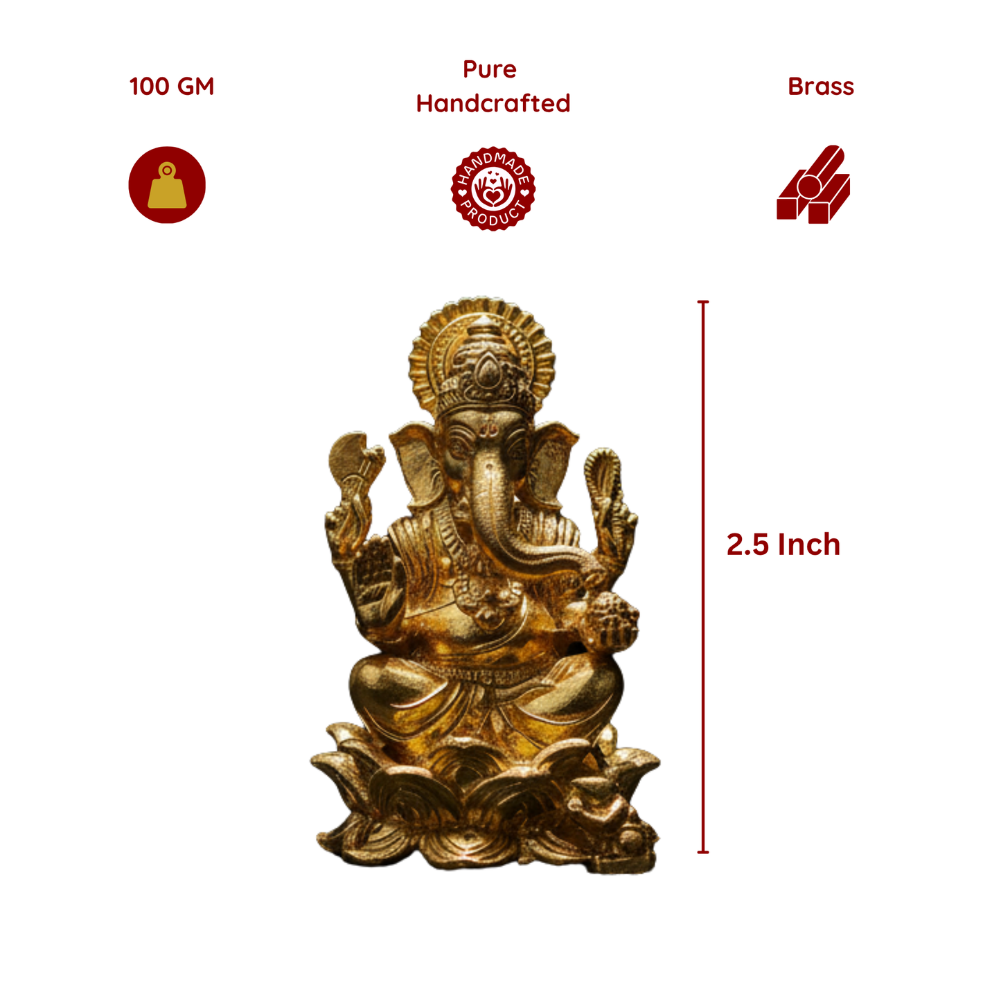 Brass Ganesh Idol with Base - 2.5 Inch
