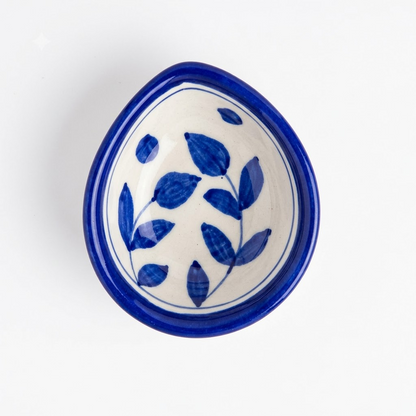 Handpainted Ceramic Diya - Jaipur Blue Pottery Art - White Blue