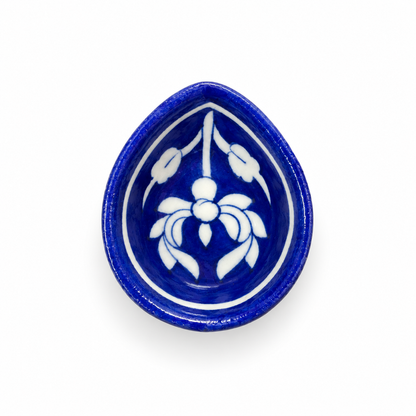 Handpainted Ceramic Diya - Jaipur Blue Pottery Art - Blue