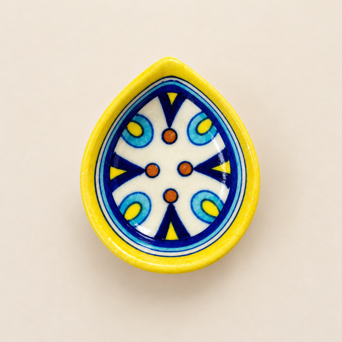 Handpainted Ceramic Diya - Jaipur Blue Pottery Art - colorful
