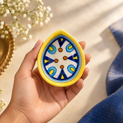 Handpainted Ceramic Diya - Jaipur Blue Pottery Art - colorful