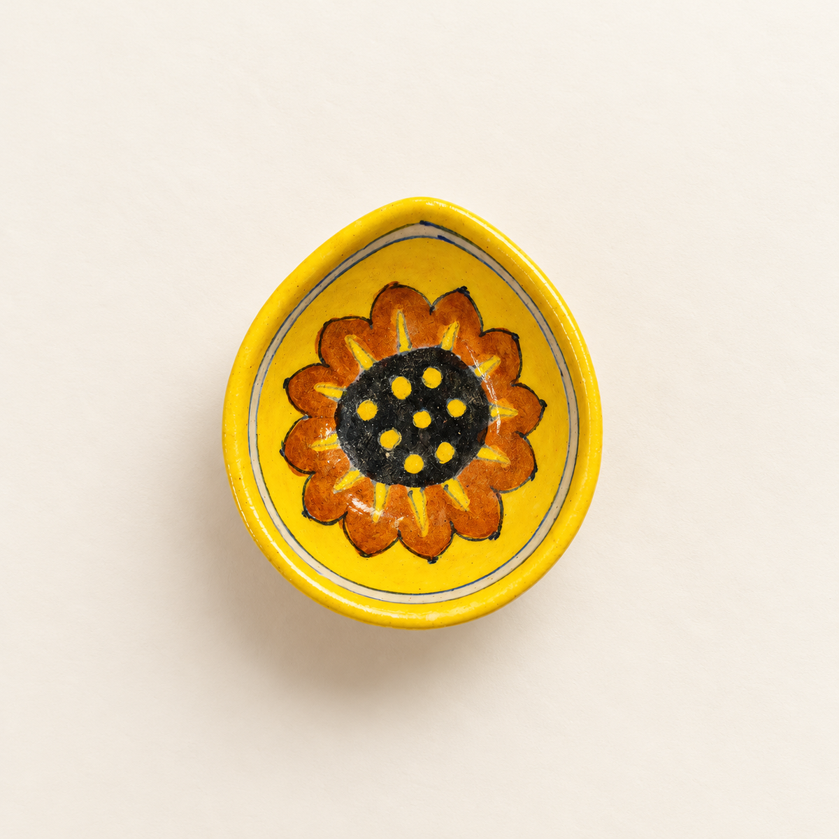 Handpainted Ceramic Diya - Jaipur Blue Pottery Art - Yellow