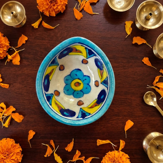 Handpainted Ceramic Diya - Jaipur Blue Pottery Art - blue-colorful