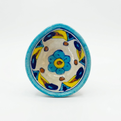 Handpainted Ceramic Diya - Jaipur Blue Pottery Art - blue-colorful
