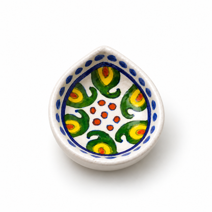 Handpainted Ceramic Diya - Jaipur Blue Pottery Art - White