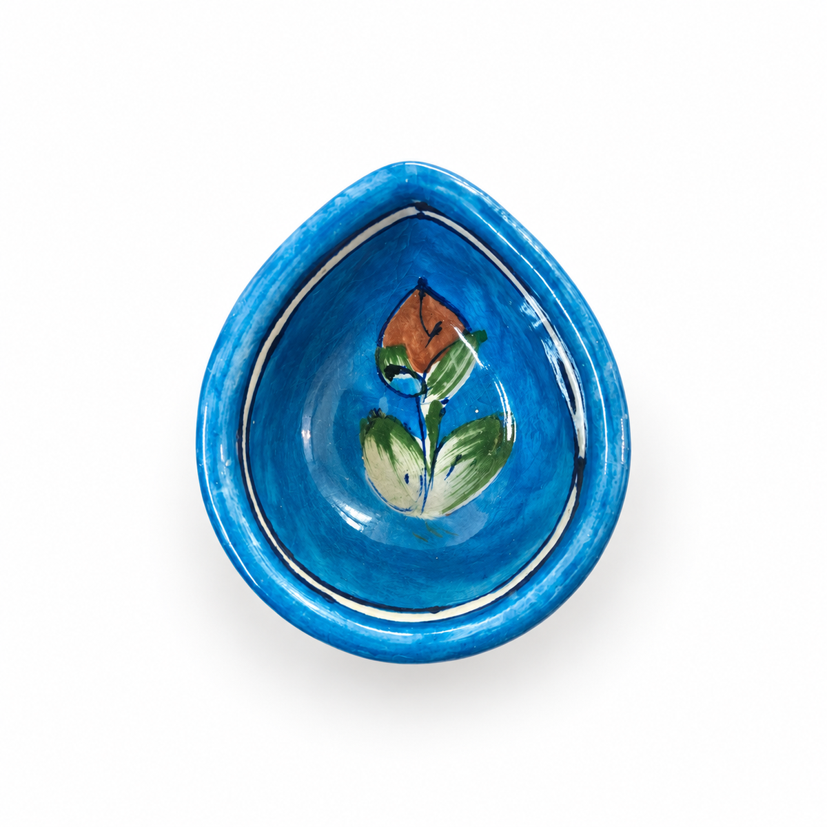 Handpainted Ceramic Diya - Jaipur Blue Pottery Art - Skyblue-Flower