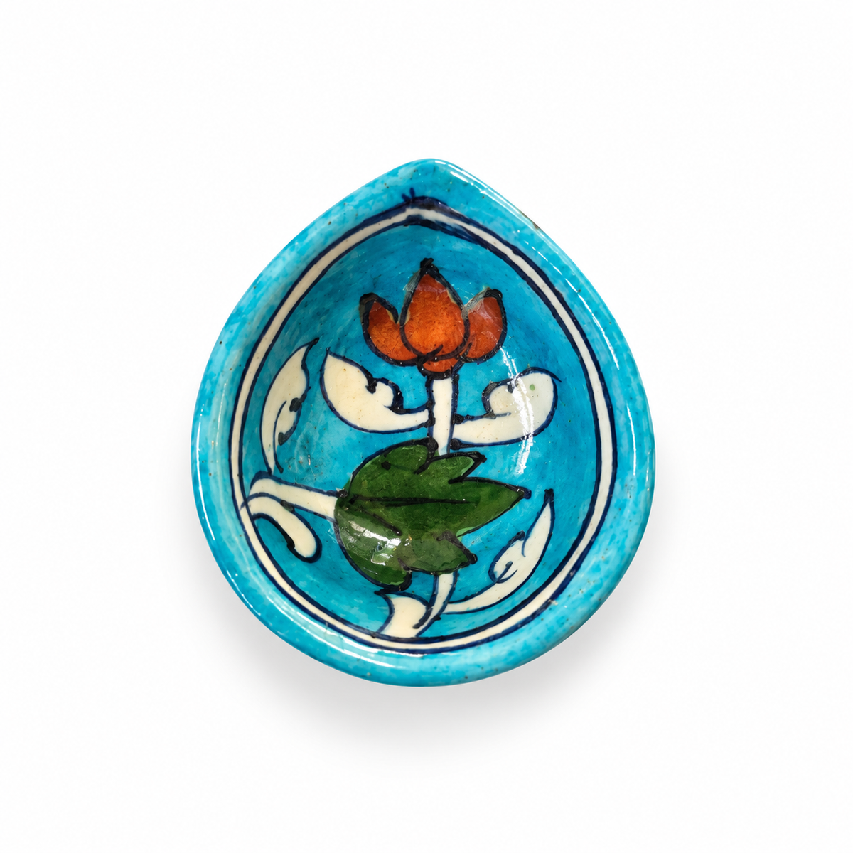 Handpainted Ceramic Diya - Jaipur Blue Pottery Art - Skyblue-Lotus