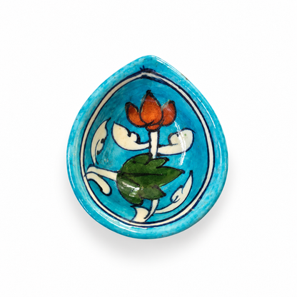 Handpainted Ceramic Diya - Jaipur Blue Pottery Art - Skyblue-Lotus