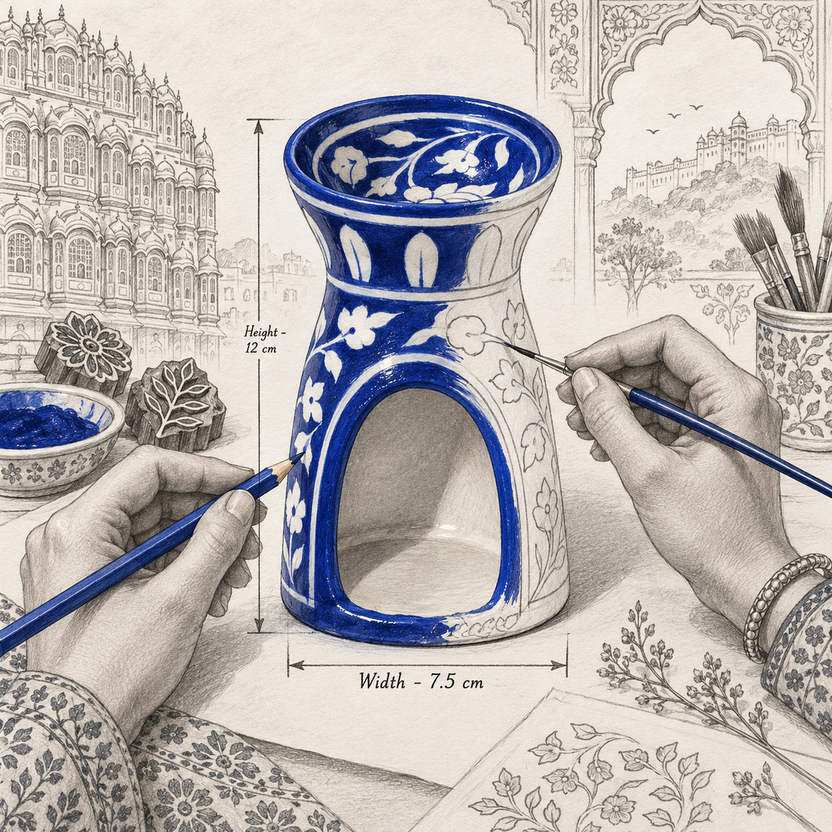 Jaipur Blue Pottery Aroma Diffusers - Indigo Blooms