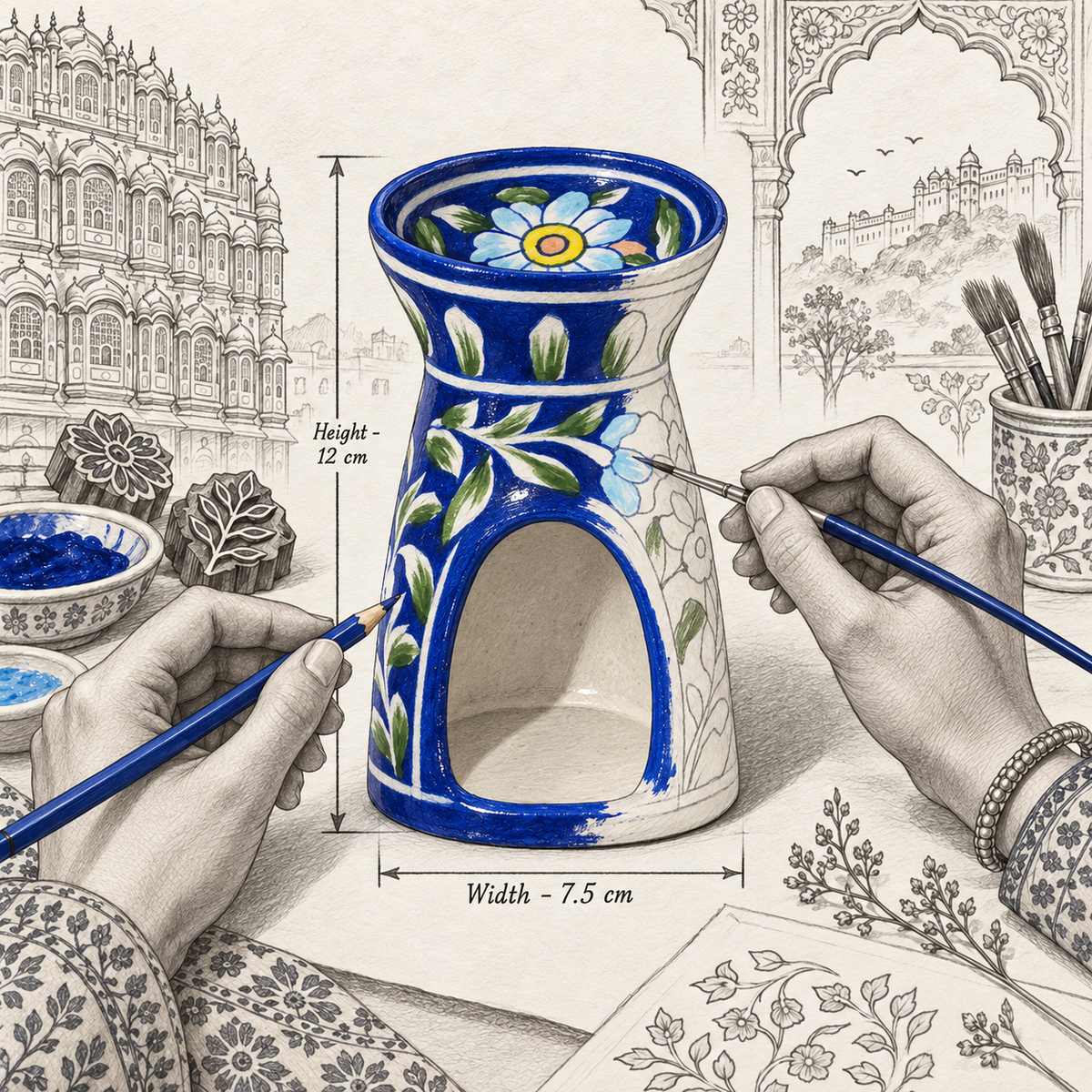 Jaipur Blue Pottery Aroma Diffusers - Indigo Blooms