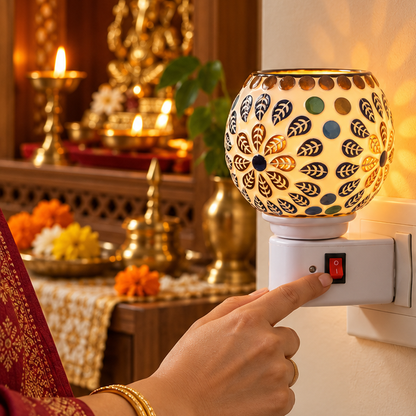 Electric Camphor & Aroma Oil Burner – Ceramic Mandala colorful